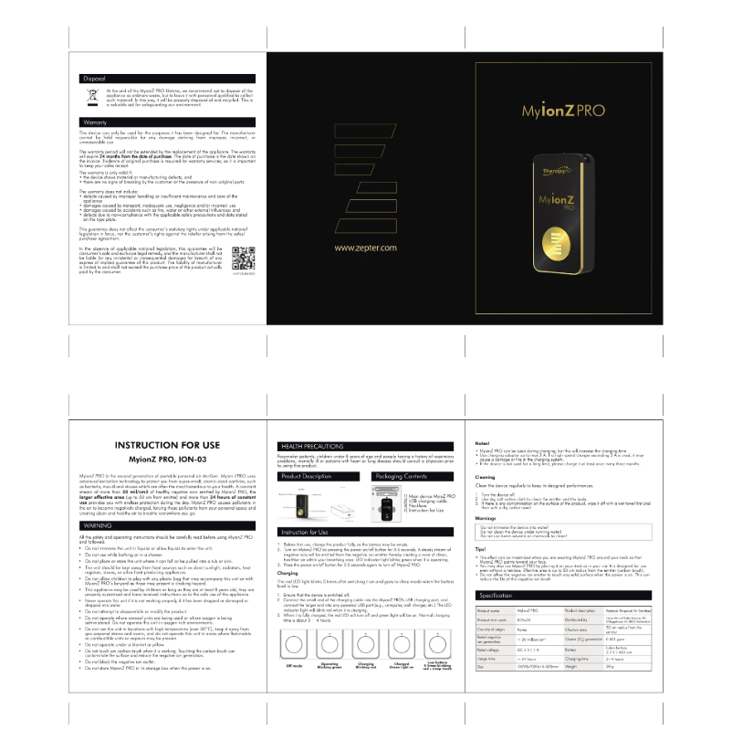 Image de la première page du manuel de l'appareil MY IONZ Pro ION-03