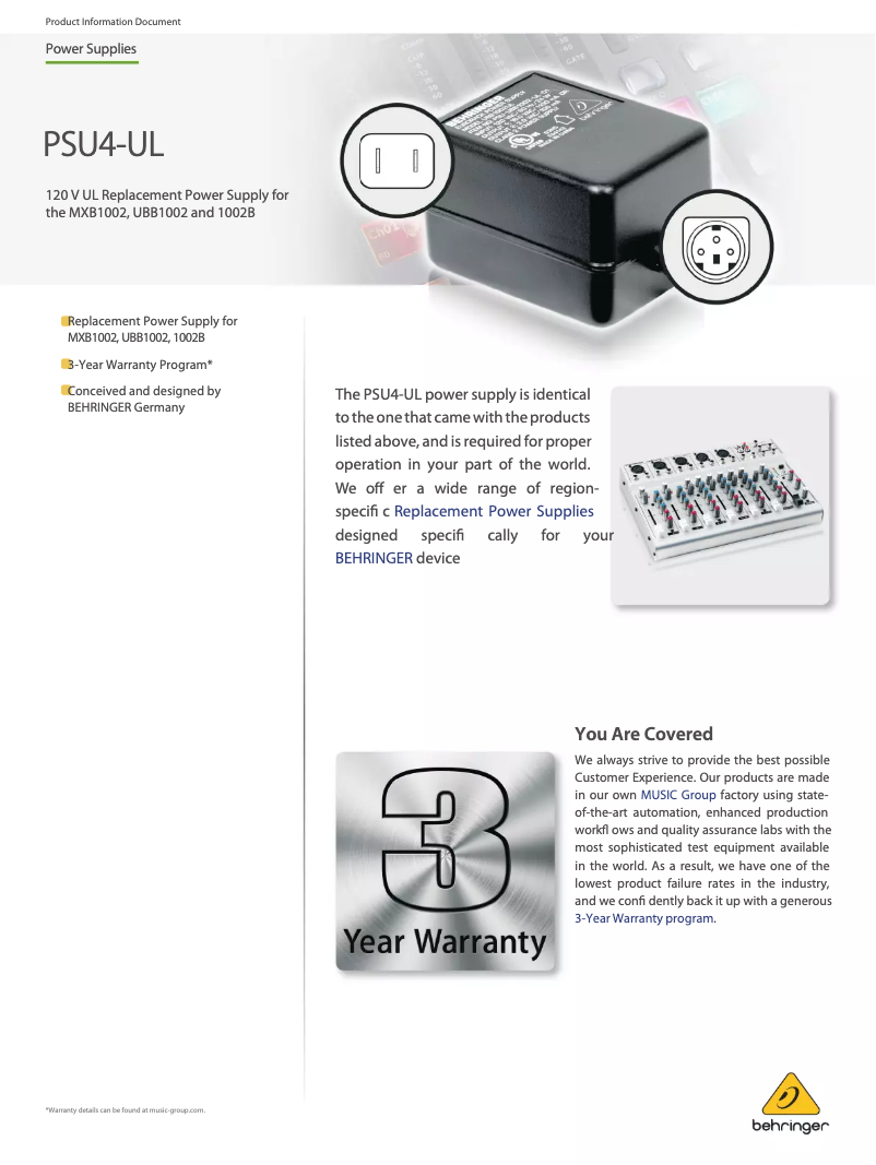 Page n°1 - Manuel utilisateur Behringer PSU4-UL