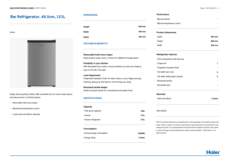 Imagen de la primera página del manual del dispositivo HRF130US