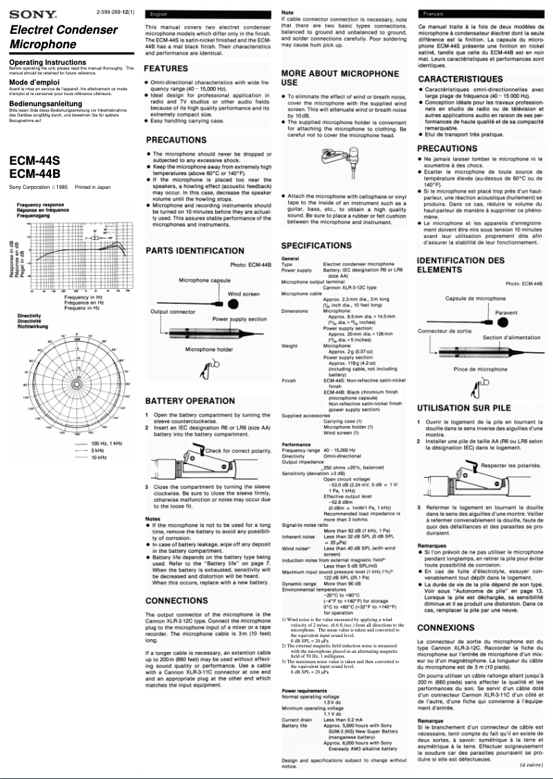 Page n°1 - Manuel utilisateur Sony ECM-44B