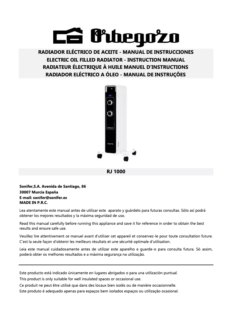 Image de la première page du manuel de l'appareil RJ 1000