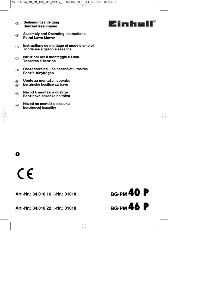 Page n°1 - Mode d'emploi Einhell BG-PM 40 P