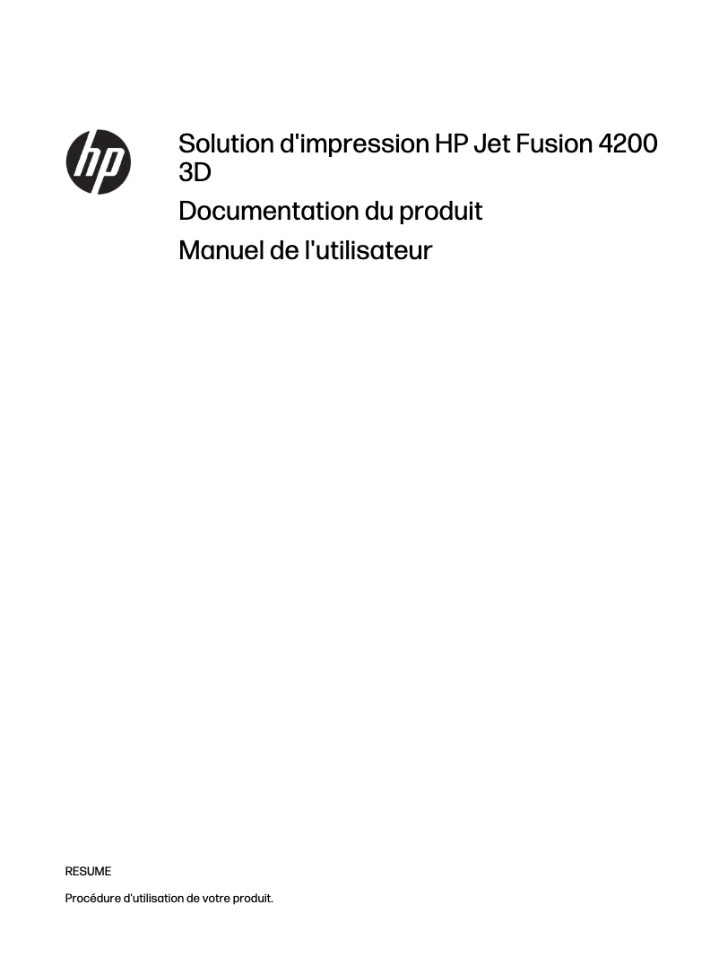 Image de la première page du manuel de l'appareil Jet Fusion 3D 4200