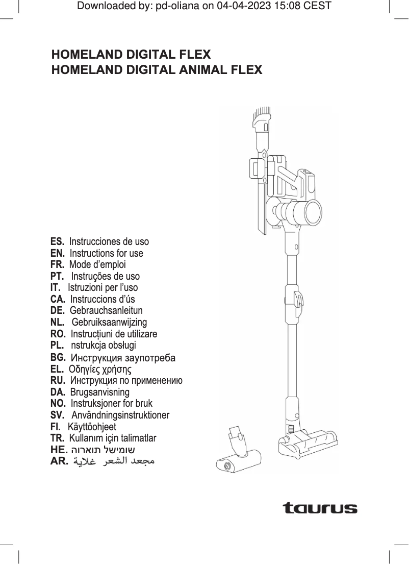 Image de la première page du manuel de l'appareil Homeland Digital Animal Flex