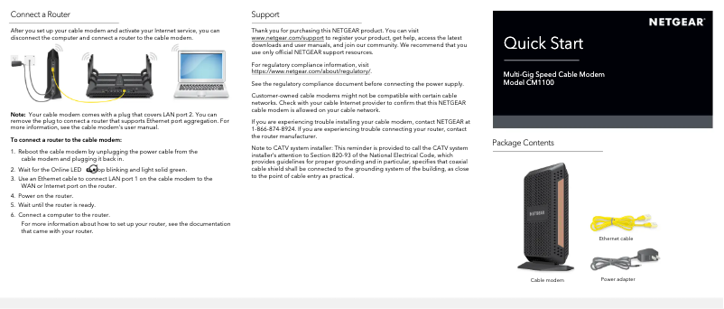 Page 1 de la notice Guide d'installation Netgear Nighthawk CM1100