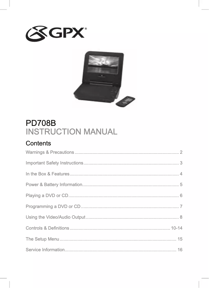 Page n°1 - Manuel utilisateur GPX PD708B