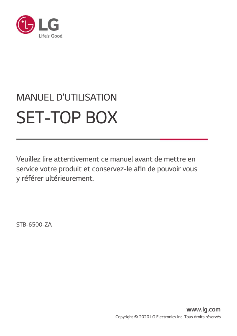 Page 1 de la notice Manuel utilisateur LG STB-6500