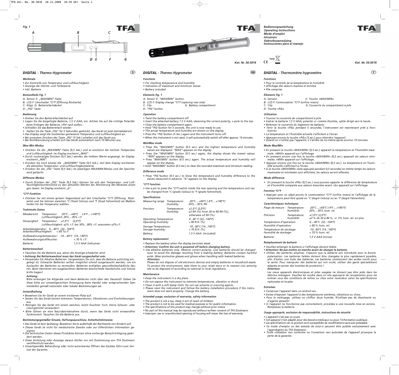 Page 1 de la notice Manuel utilisateur TFA 30.5016