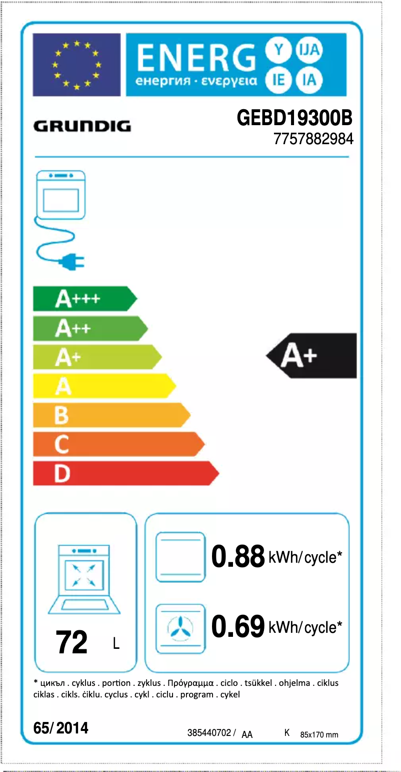 Page 1 de la notice Label énergétique Grundig GEBD19300B