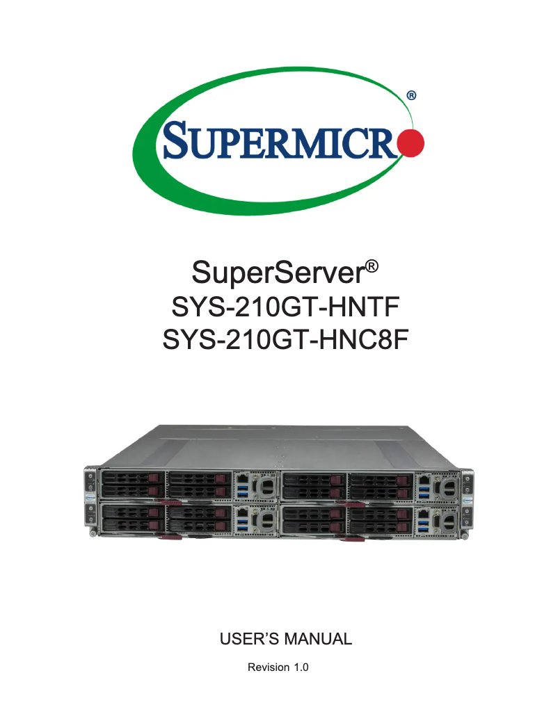 Page 1 de la notice Manuel utilisateur Supermicro SuperServer SYS-210GT-HNC8F