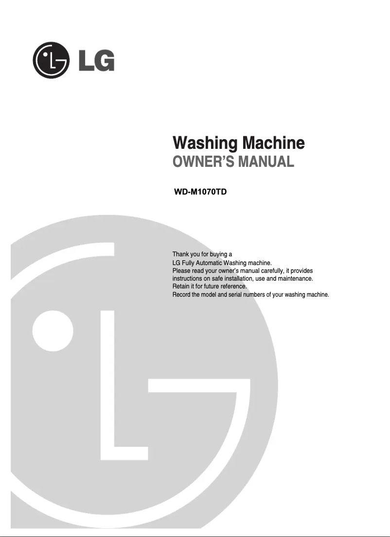 Page n°1 - Manuel utilisateur LG WD-80790TDK