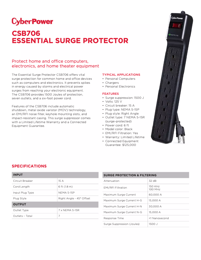 Page n°1 - Fiche technique CyberPower Essential CSB706