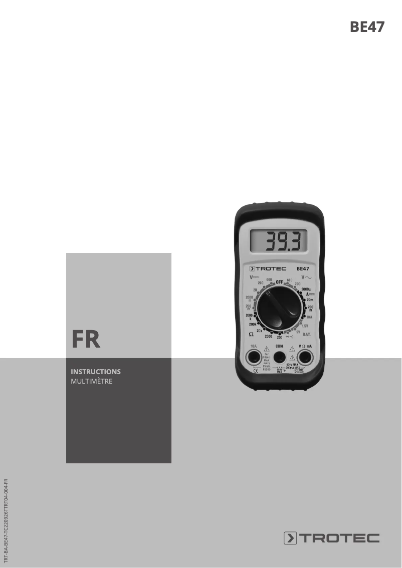 Page 1 de la notice Manuel utilisateur Trotec BE47