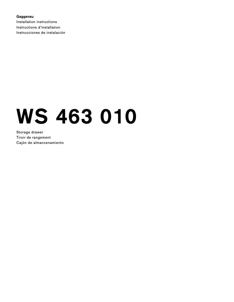 Page 1 of the manual Installation Guide Gaggenau WS463710