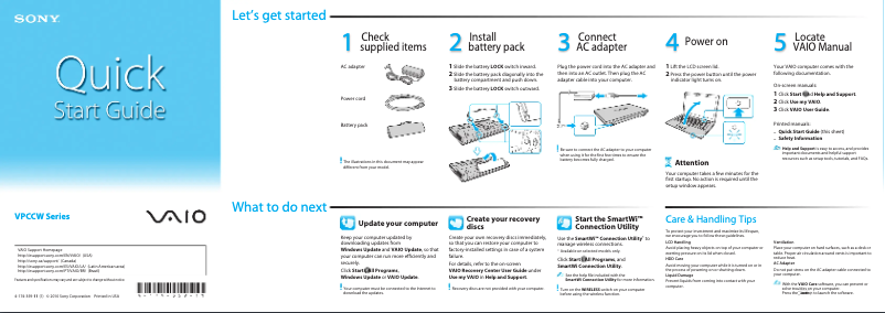 Page 1 de la notice Guide d'installation Sony Vaio VPCCW29FX