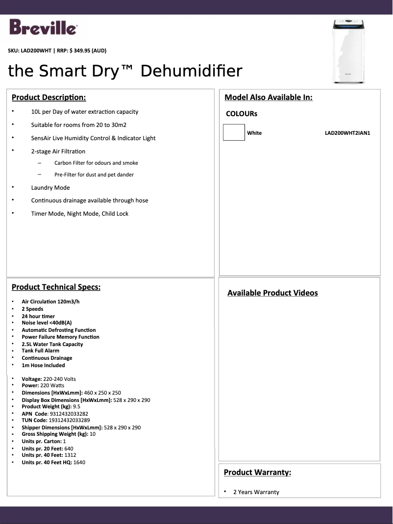 Image de la première page du manuel de l'appareil The Smart Dry LAD200