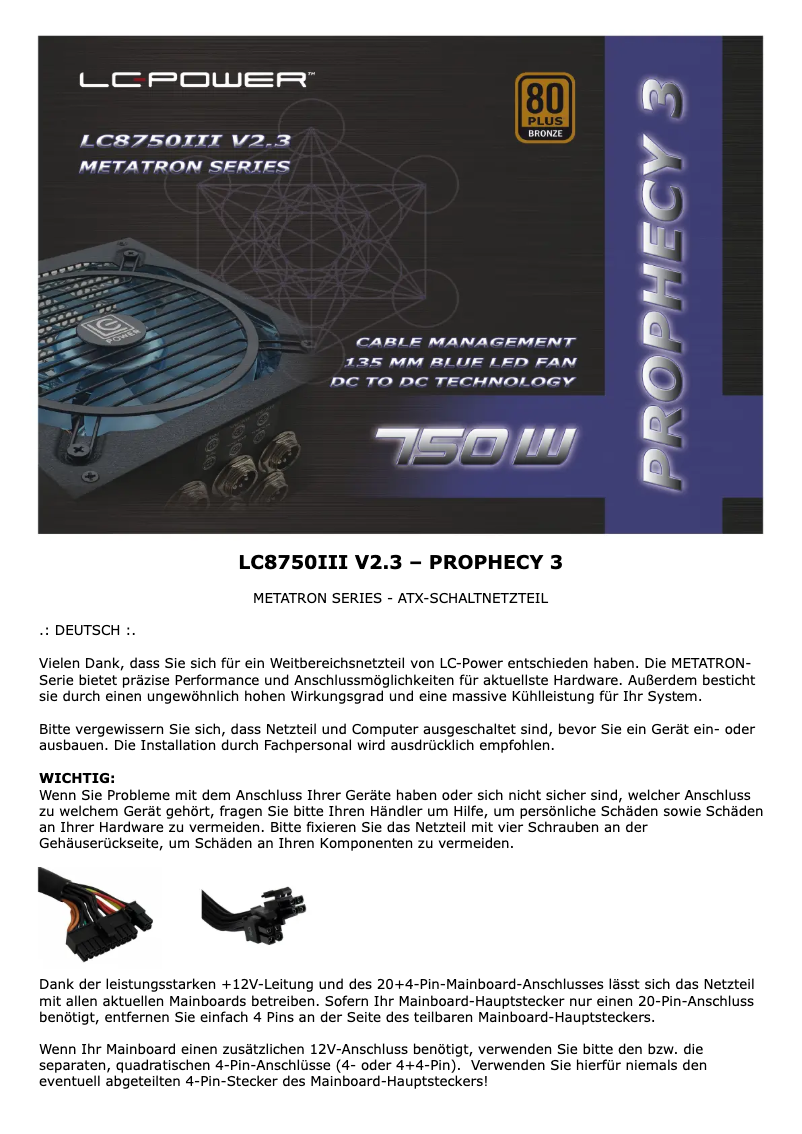 Page n°1 - Manuel utilisateur LC-Power Prophecy 3 LC8750III V2.3