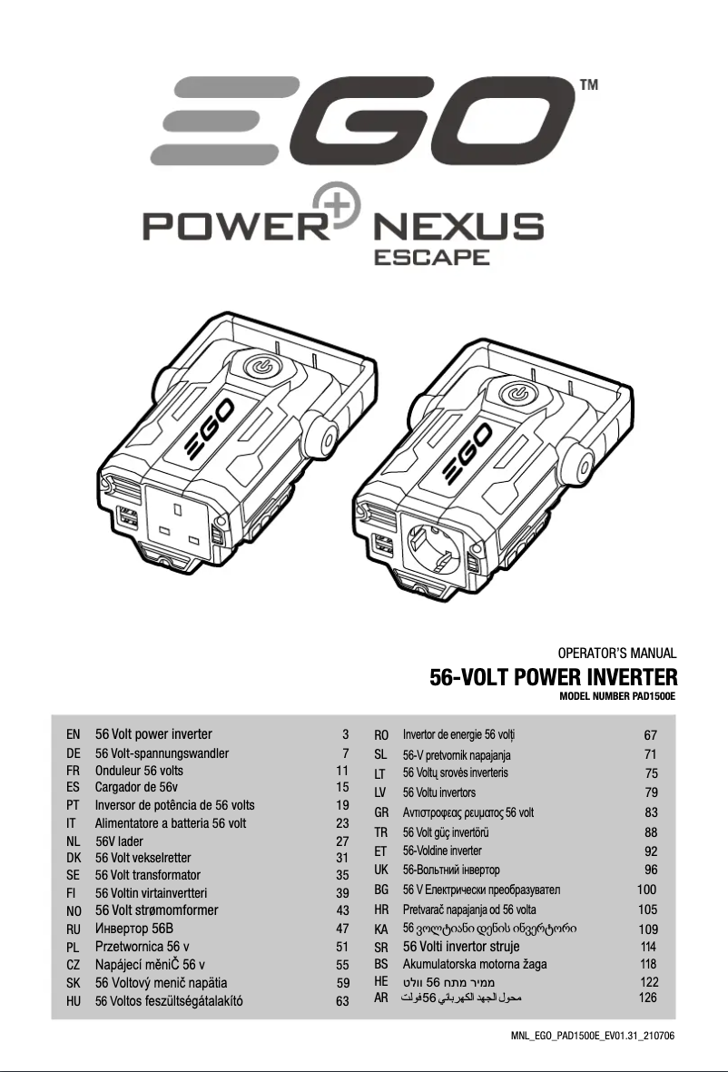 Page 1 de la notice Manuel utilisateur EGO PAD1501E
