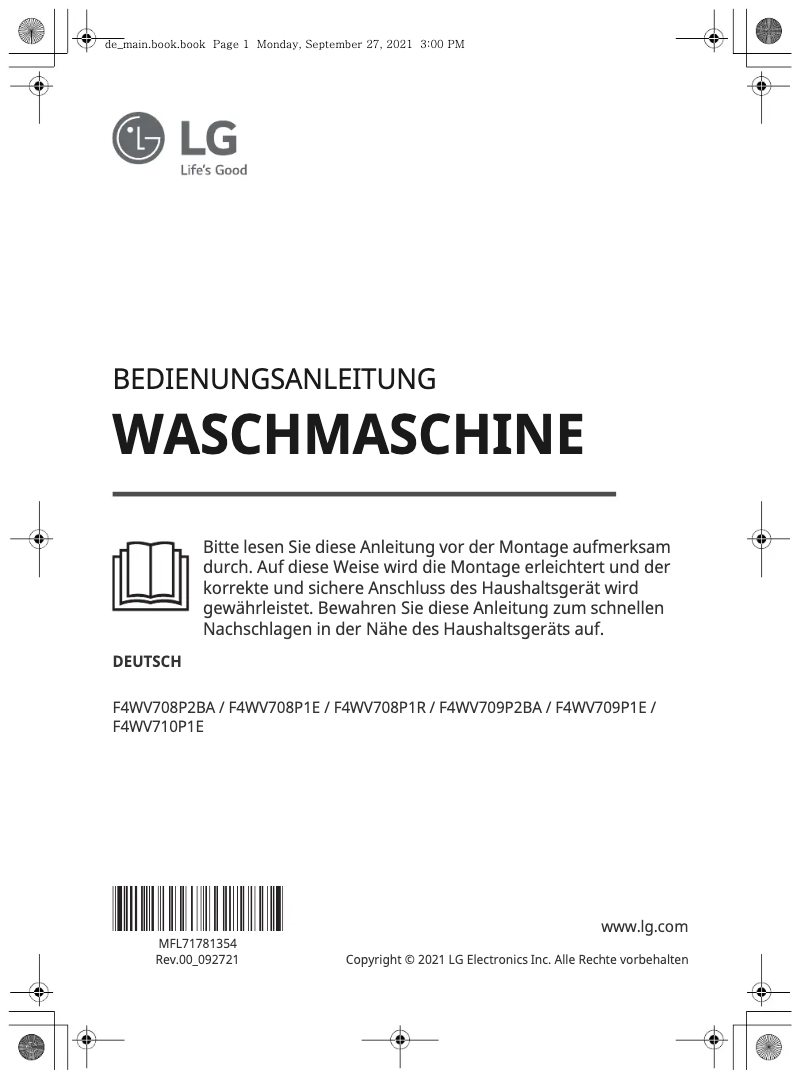 Image de la première page du manuel de l'appareil F4WV708P2BA