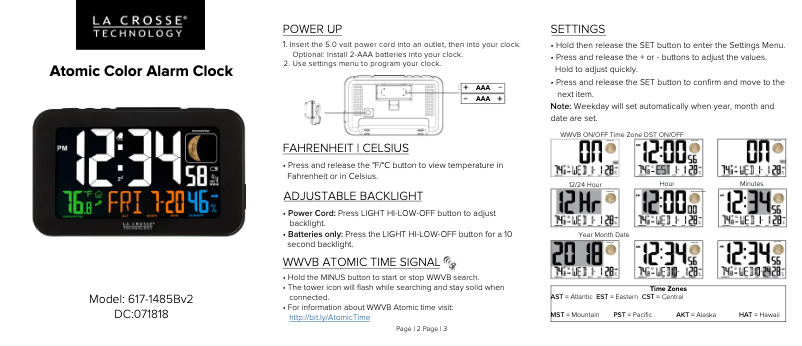 Page n°1 - Guide de démarrage rapide La Crosse Technology 617-1485BV2