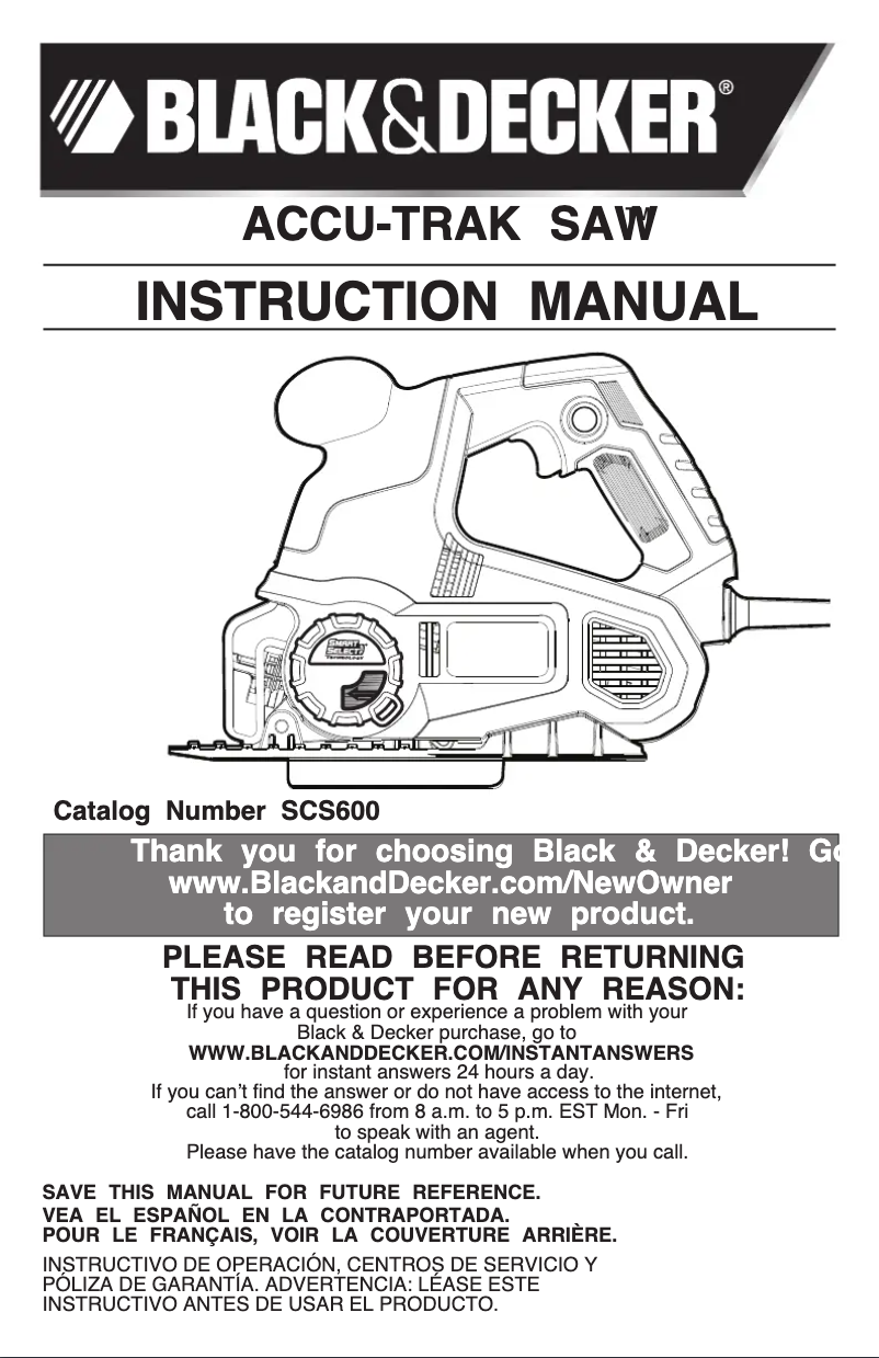 Page 1 de la notice Manuel utilisateur Black & Decker SCS600