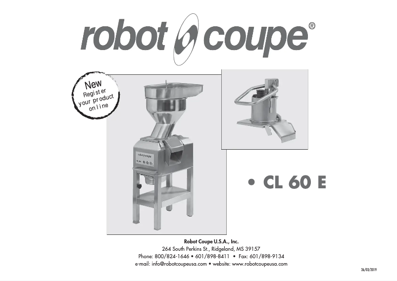 Page n°1 - Manuel utilisateur Robot Coupe CL 60 E