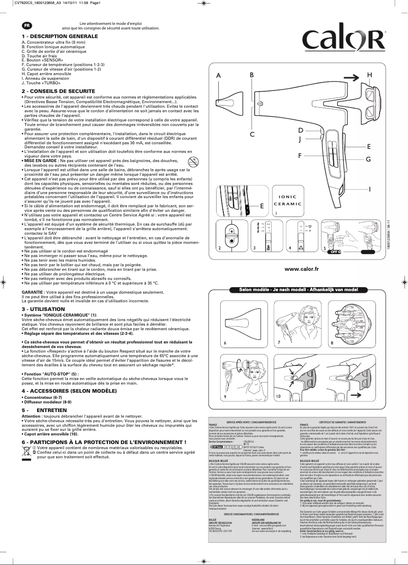 Page n°1 - Manuel utilisateur Calor Ac Sensor CV7620C0