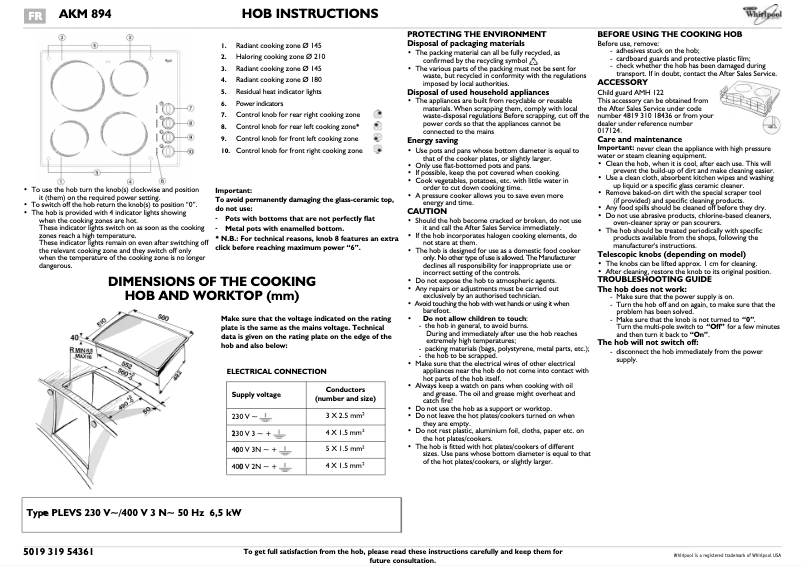 Page n°1 - Manuel utilisateur Whirlpool AKM 894 NB