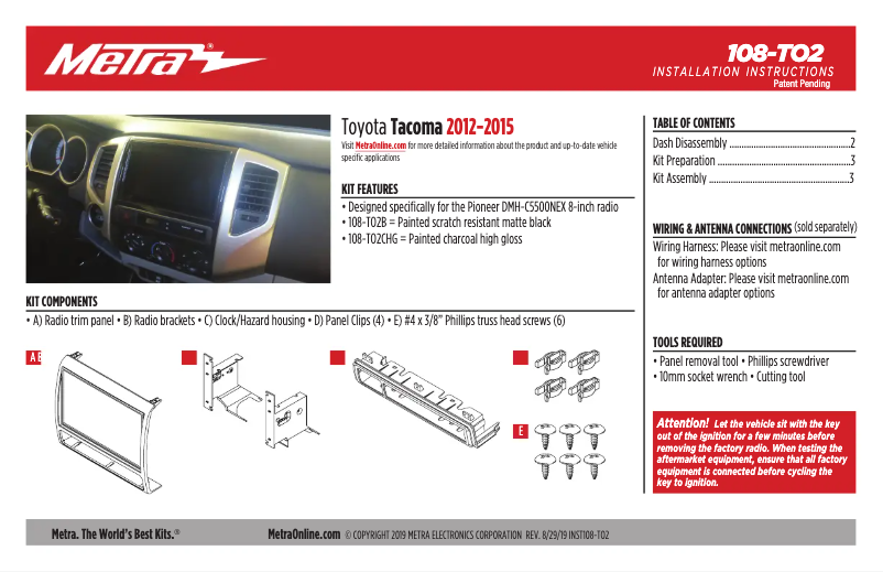 Page n°1 - Manuel utilisateur Metra 108-TO2B