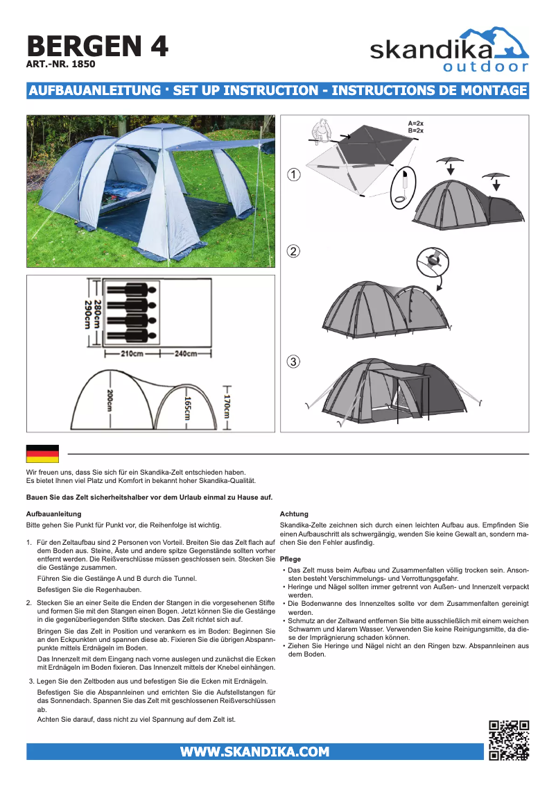 Page n°1 - Manuel utilisateur Skandika Bergen 4