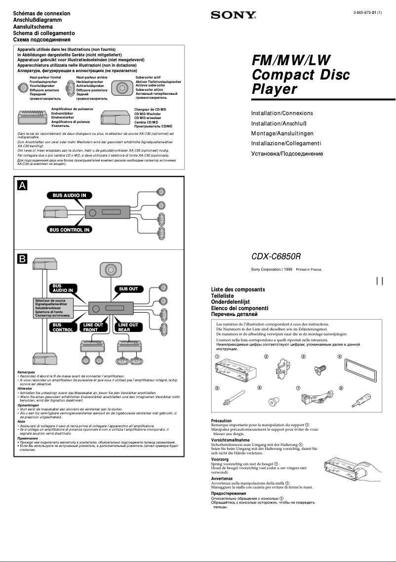Page n°1 - Guide d'installation Sony CDX-C6850R