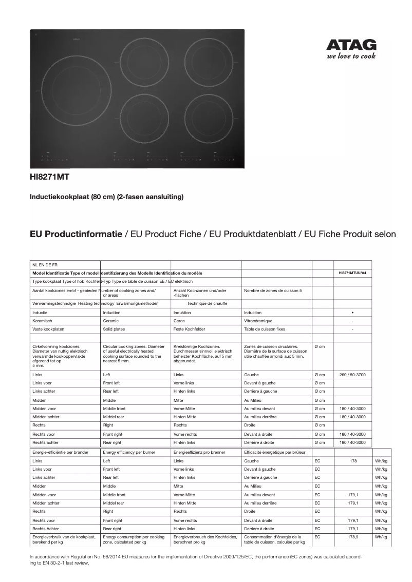 Page 1 de la notice Fiche technique Atag Hi8271MT