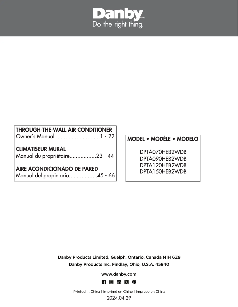Page 1 de la notice Manuel utilisateur Danby DPTA070HEB2WDB