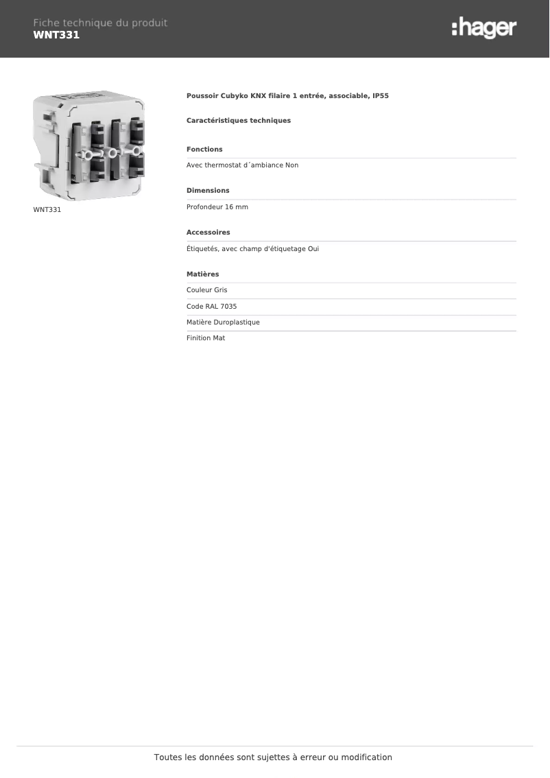 Image de la première page du manuel de l'appareil WNT331