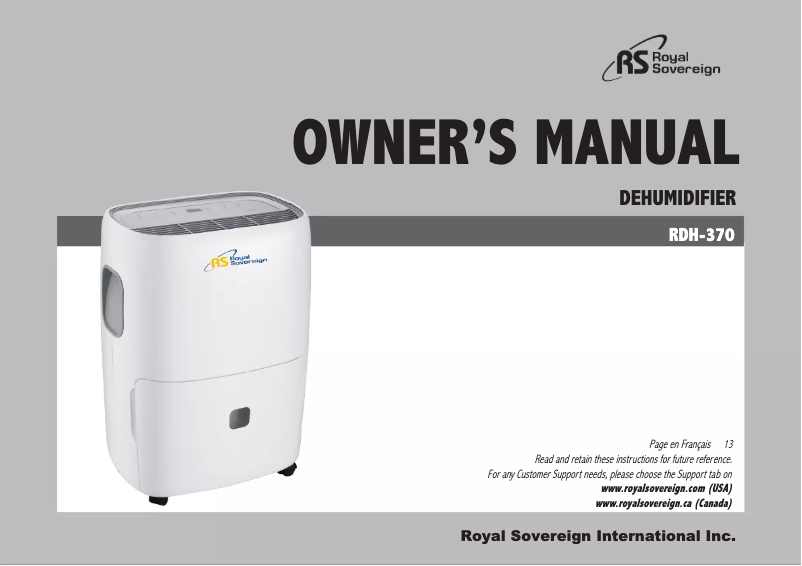 Page n°1 - Manuel utilisateur Royal Sovereign RDH-370