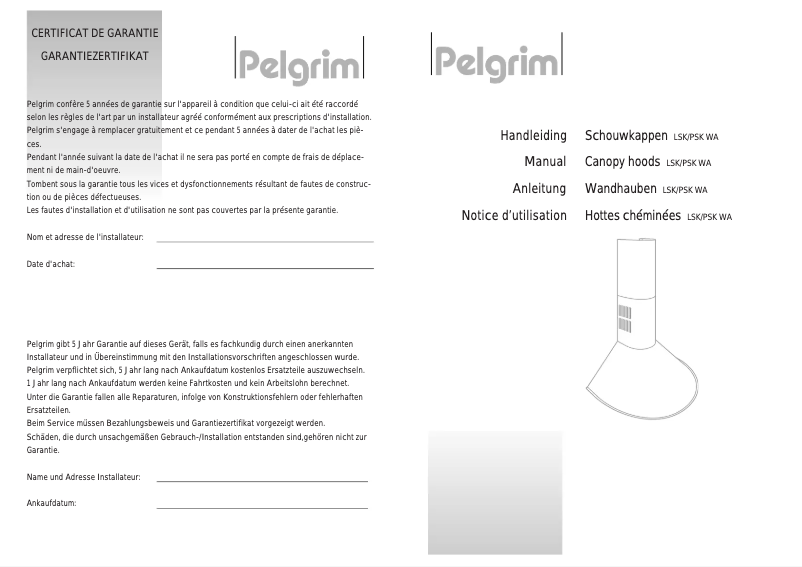 Page 1 de la notice Manuel utilisateur Pelgrim PSK 60