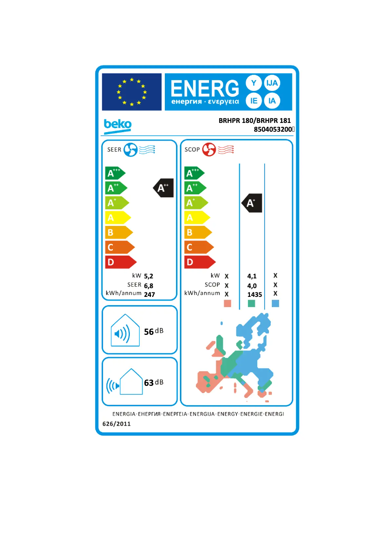 Page 1 de la notice Label énergétique Beko BRHPR 180