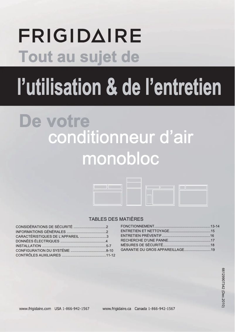Page 1 de la notice Manuel utilisateur Frigidaire FRP15ETT2A