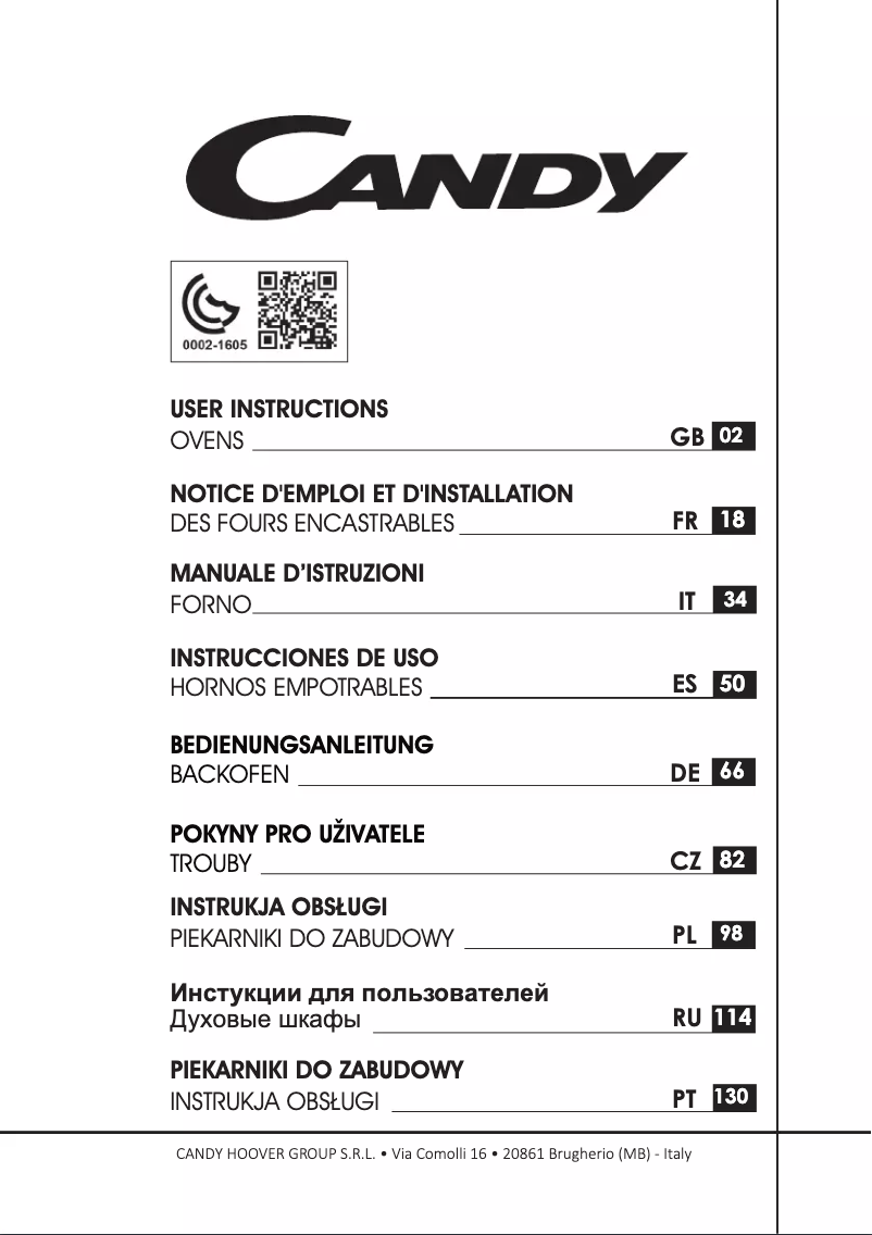 Page 1 de la notice Manuel utilisateur Candy FCE 848 VX WF/E