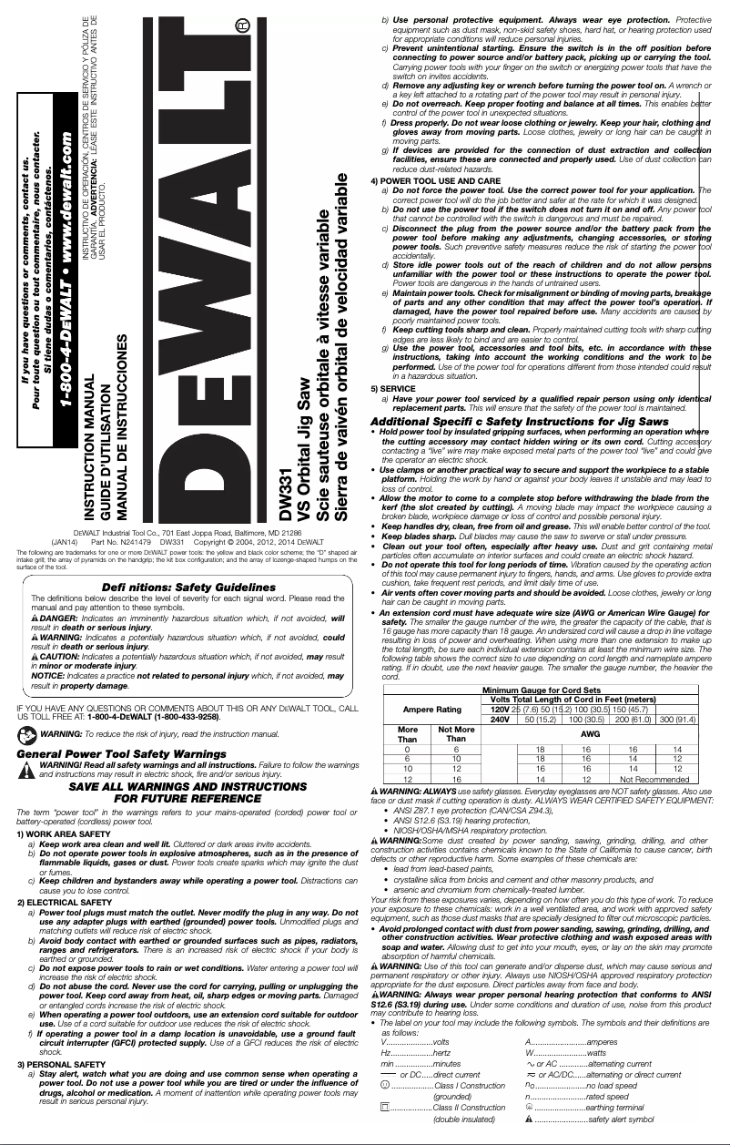 Page 1 de la notice Manuel utilisateur DeWalt DW331K
