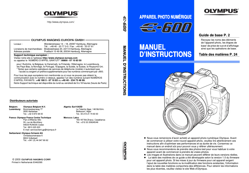 Page 1 de la notice Manuel utilisateur Olympus E-600