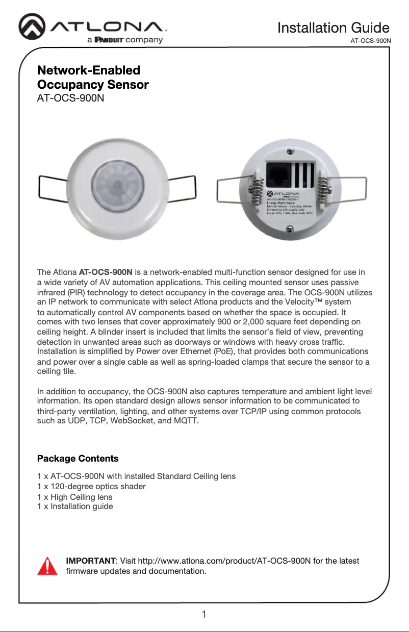 Página 1 del manual Guía de instalación Atlona AT-OCS-900N