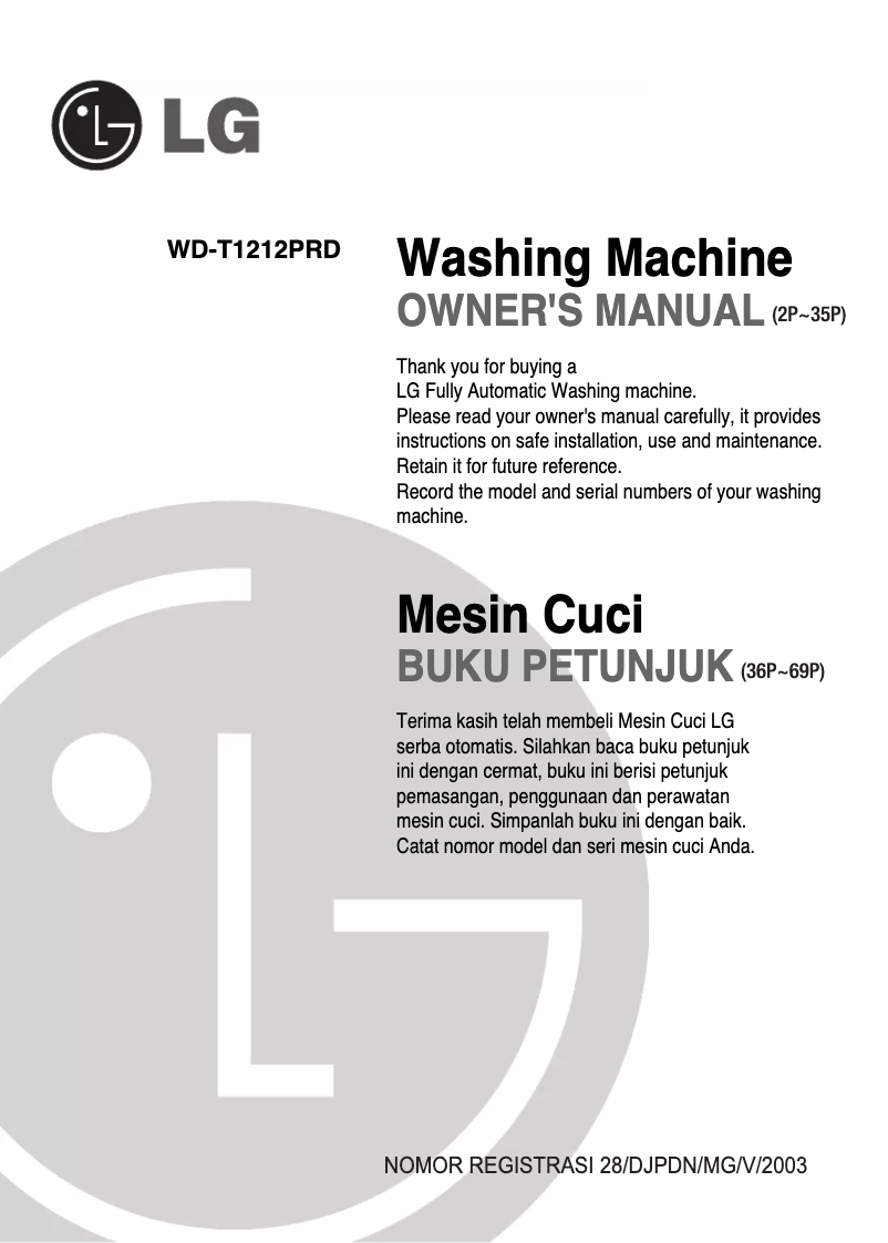 Página 1 del manual Manual de usuario LG WD-T1212PRD