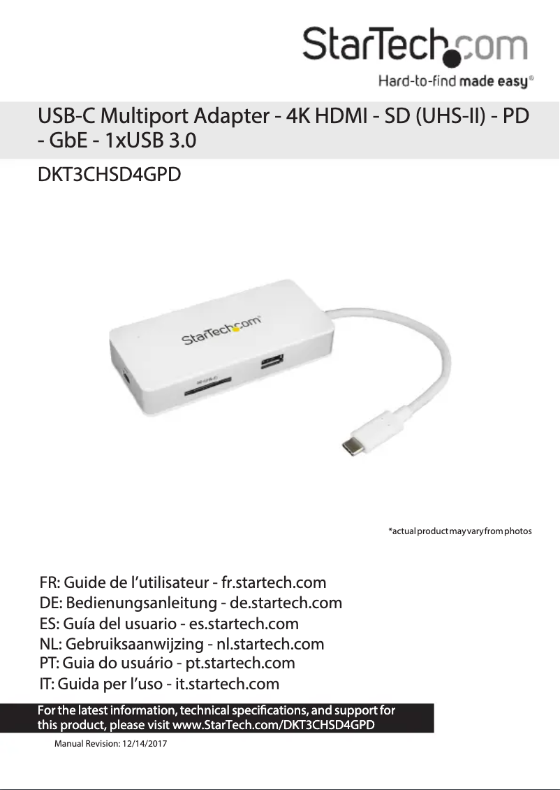 Page n°1 - Manuel utilisateur StarTech.com DKT3CHSD4GPD
