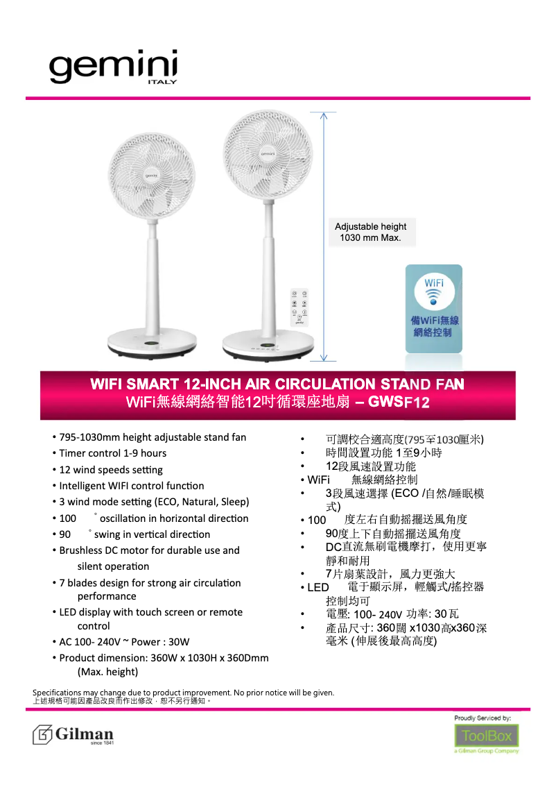 Page n°1 - Manuel utilisateur Gemini GWSF12