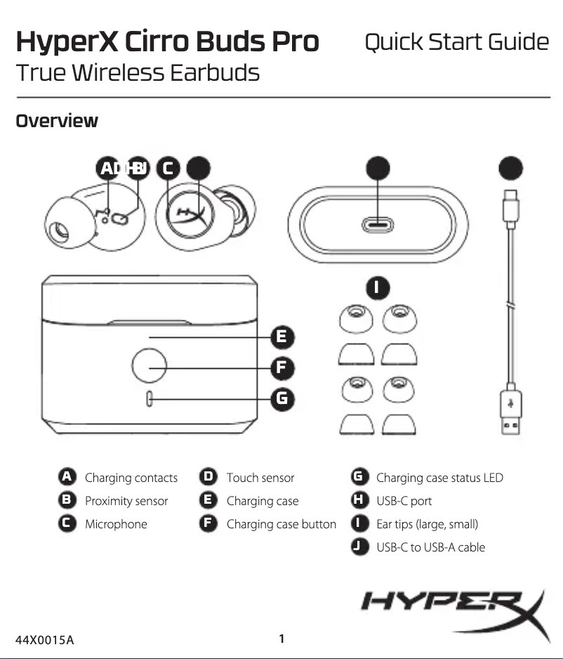 Page 1 de la notice Guide de démarrage rapide HyperX Cirro Buds Pro