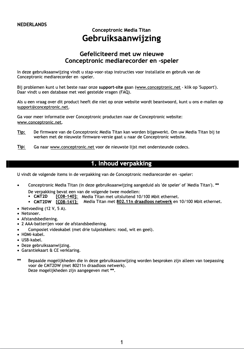 Page 1 de la notice Manuel utilisateur Conceptronic Media Titan