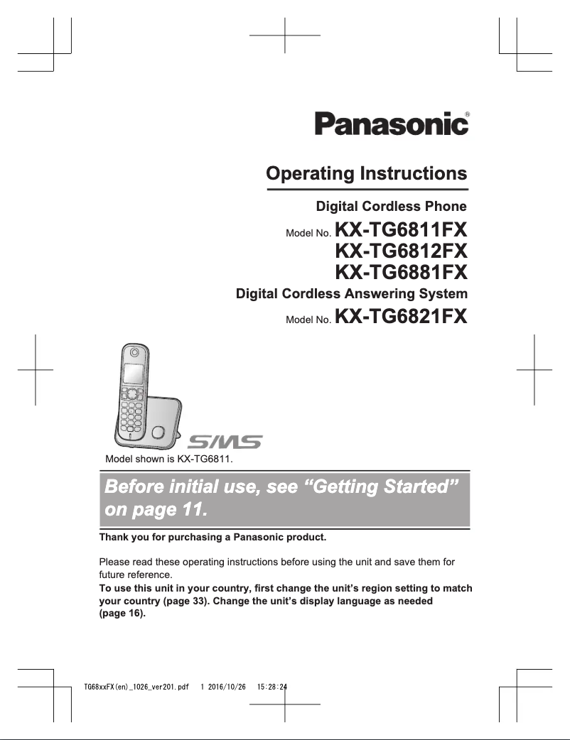 Page 1 de la notice Manuel utilisateur Panasonic KX-TG6881
