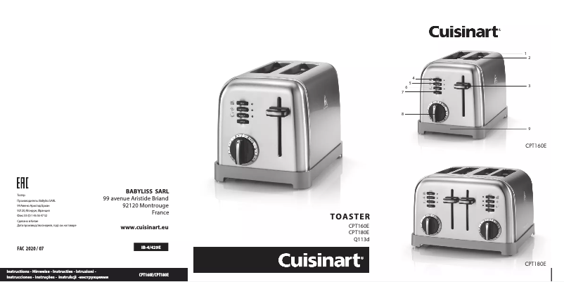 Page n°1 - Manuel utilisateur Cuisinart CPT160E