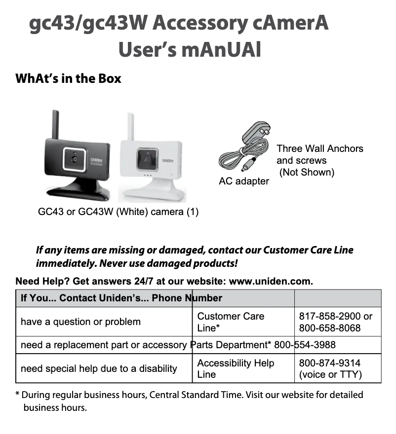 Image de la première page du manuel de l'appareil GC43W